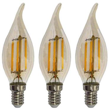 Imagem de Kit 3 Lâmpadas Filamento Led Vela Bico Torto Âmbar 4W E14 2700K - Esqu