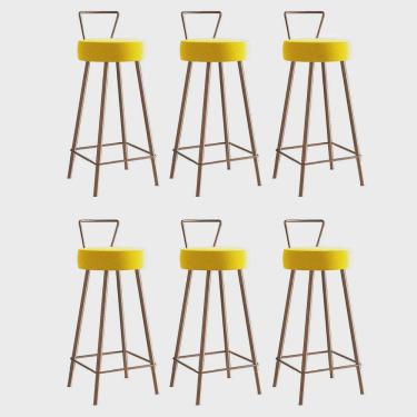 Imagem de Kit 06 Banqueta Alta Com Encosto Tais Eiffel Cozinha Bar Bistrô Ferro Bronze Sintético Amarelo - Ahz Móveis