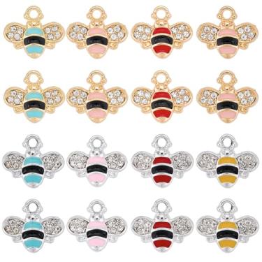 Imagem de SUNNYCLUE 1 caixa, 32 peças, pingentes de abelha, strass, 8 cores, amuleto de abelha, dourado, pequeno, misturado, prata, liga amarela, esmaltado, mola, pingentes, para fazer joias, descobertas