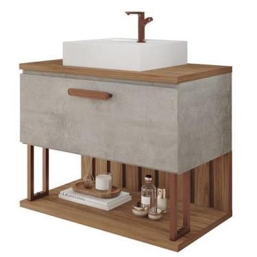 Imagem de Gabinete de Banheiro Duna com Cuba 80cm Cimento/Freijo - MGM