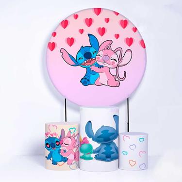 Imagem de Kit Painel de Festa Redondo de 1,30m e Trio de Cilindros Lilo &amp; Stitch - Fera Print