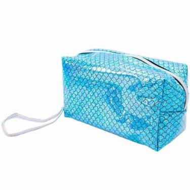 Imagem de Necessaire Retangular Azul Escamas Sereia 12x10x20cm - Projeto Kiwi