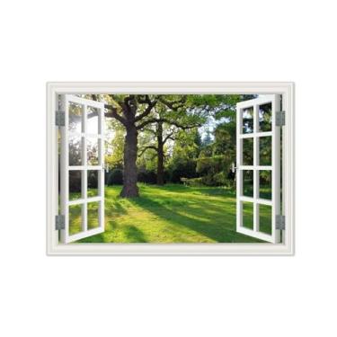 Imagem de Vista da Janela Paisagem Pintura em Tela-Tree Sunshine Meadow-Impressão Lona Arte Parede Natural-Decoração Sala Estar 50x70cm Sem Moldura