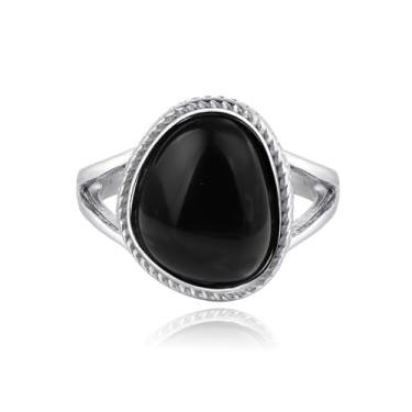 Imagem de Anel turquesa/anel de quartzo rosa/ônix preto anel de aço inoxidável prata anel boho joia, Metal, Ônix