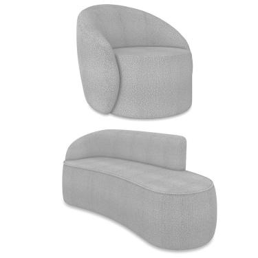 Imagem de Sofá 3 Lugares Orgânico 180cm Morgan E Poltrona Lua Bouclê Grafite D03 - D`rossi