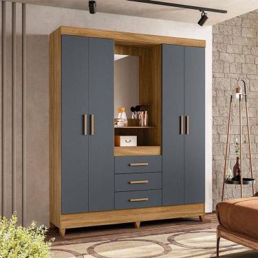 Imagem de Guarda Roupa Casal Capelinha Ambiente Capri 4 Portas Freijó Cinza Com Espelho - Moval