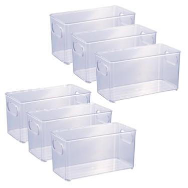 Imagem de " Kit 6 Organizador Multiuso 10x20cm transparente para Geladeira Armário Cozinha Banheiro Despensa Bancada 1,6 Litros de Capacidade Resistente Organizador Empilhável Ant Derrapante Pote BPA Free "