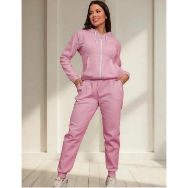 Imagem de Conjunto de moletom feminino barato Blusa de frio Grossa com zíper e t
