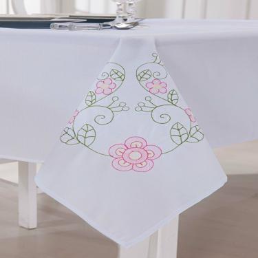 Imagem de Toalha de Mesa Quadrada Dália Branco e Lilás Guga Tapetes