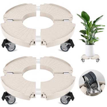 Imagem de ToLanbbt Pacote com 2 suportes para plantas com rodas de 360° ajustáveis 38.1-56 cm, carrinhos de plantas grandes resistentes com rodízios, capacidade de 200 kg para plantador grande, vaso de jardim