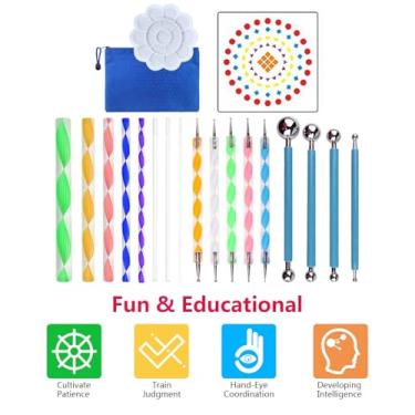 Imagem de Ferramentas de pontapé de Mandala Definidas Com Pincel de Paleta Kit Multifuncional de Gravação para Rochas de Lona Rochas e Artesanato de Arte Manual de Decoração de (20pcs)