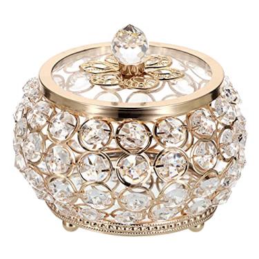 Imagem de Hipiwe Caixa de joias de cristal com tampa de vidro, caixa de tesouro espelhada dourada, caixa de joias decorativa, anel, brincos, colar, armazenamento, caixa de lembrança, presente para mulheres