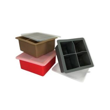 Imagem de Forma de Gelo em Silicone com Tampa, 4 Cubos Grandes, 11x11x5cm, Resistente até 230°C