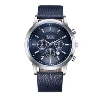 Imagem de Relógio masculino esporte negócios quartzo relógio de pulso vestido relógio de couro causal militar relogio masculino (AZUL)