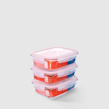 Imagem de Kit com 3 Potes de Vidro Herméticos Retangulares 1,5L Invicta, Único