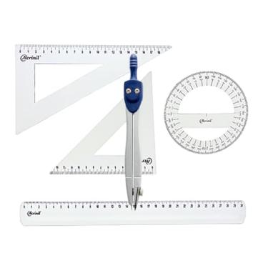 Imagem de Kit de Geometria - Inclui RéGua, Transferidor, Esquadro, Compasso Azul