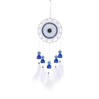 Imagem de XLWLLNJ Decoração de parede com apanhador de sonhos, enfeite de rede circular moderna, artesanato boêmio de crochê feito à mão para festa em apartamento