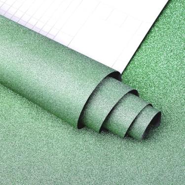 Imagem de wishFIRE Papel de parede com glitter verde 43,9 cm x 1,219 cm papel de contato brilhante papel de embrulho de presente papel de parede autoadesivo removível DIY decorativo para quarto sala de estar