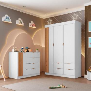 Imagem de Conjunto Infantil Guarda Roupa 3 Portas e Cômoda Liz 100% MDF Branco S