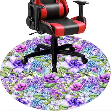 Imagem de Tapete de cadeira de escritório com flores, textura de flor, tapete de cadeira de mesa para piso de madeira de escritório em casa, protetor de piso de pilha baixa, redondo de 91 cm