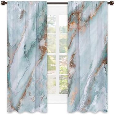 Imagem de Cortinas blecaute de mármore para quarto - Cortinas escurecidas com isolamento térmico para sala de estar, L 132 x C 150 cm