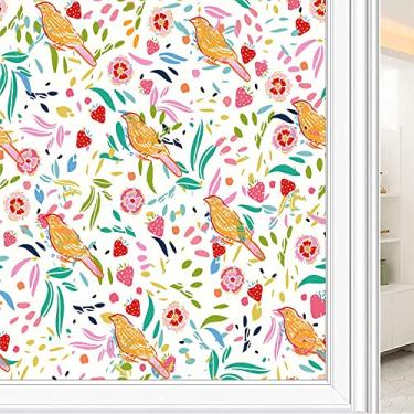 Imagem de Película de janela de privacidade de flores, textura de estilo floral, filme de vidro para sala de estar e escritório em casa, L90 x C 190 cm