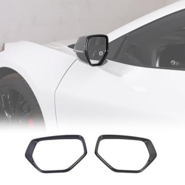 Imagem de Moldura de espelho retrovisor externo de fibra de carbono real compatível com Chevrolet Corvette C8 Stingray 2020-2024, capa de moldura protetora para espelho retrovisor externo lateral, 2 peças