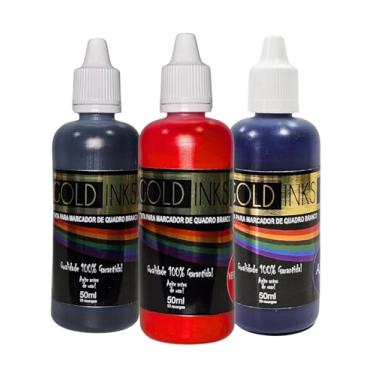 Imagem de Tinta Para Marcador De Quadro Branco 50ml Gold Inks Não mancha - Premium (Preto, Azul, Vermelho)