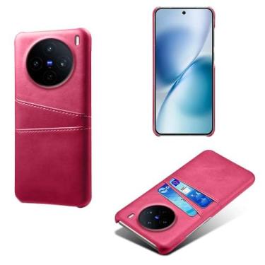 Imagem de Capas Compatível com vivo X200S,tampa protetora de couro falso,design de saco de cartão com 2 fendas de cartão atrás,proteção anti-impressão digital e anti-gota-Rose Red