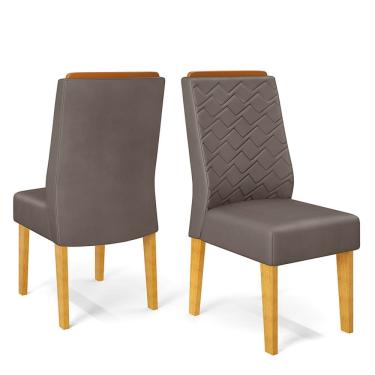 Imagem de Cadeira de Jantar Estofada Lídia Conjunto com 2 Cadeiras Cedro/Veludo Lunar - DJ Móveis