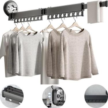 Imagem de Cabideiro Varal De Roupas Parede Lavanderia Retrátil Ventosa Grusda Se