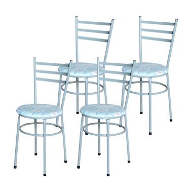 Imagem de Conjunto 4 Cadeiras Epoxi Cinza Para Cozinha Assento Estampado Cor:floral Gelo
