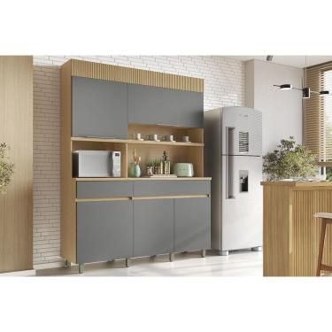 Imagem de Cozinha Compacta Realeza c/ 5 Portas e 2 Gavetas 160cm Carvalho/Titânio - Nesher