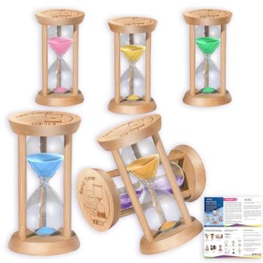 Imagem de SuLiao Temporizador de areia, temporizador de ampulheta colorido, relógio de areia de madeira 30 seg/1 min/2 min/3 min/5 min/10 min para escovar os dentes das crianças, cozinhar, jogos, escola
