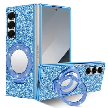 Imagem de Capa de silicone para Samsung Galaxy Z Fold 6 5G Capa de telefone Glitter Sparkle Bling Matte Back Cases com Mag-Safe, espelho de maquiagem, suporte à prova de choque capa protetora para Samsung Z