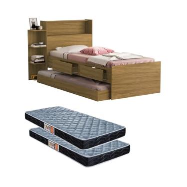 Imagem de Cama Solteiro Isa Com Cama Auxiliar + 2 Colchões (Nature)