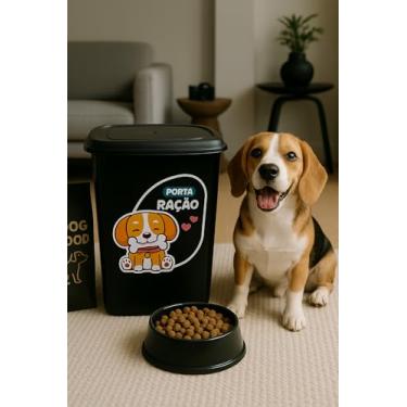 Imagem de Porta Ração 6 litros Pote para Ração de Cães e Gatos (Cachorro Preto)
