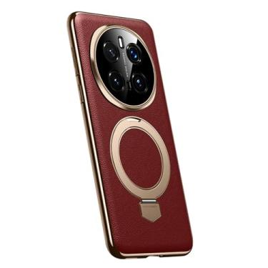 Imagem de FWYANZH Capa de couro para Honor Magic 7 Pro/7, capa de suporte de anel magnético, proteção total da lente à prova de choque, capa de telefone luxuosa, vermelha, 7