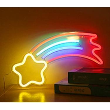 Imagem de HULIN Sinais de neon, sinais de luz neon LED decorativa de parede, luz noturna alimentada por USB, luzes noturnas neon para quarto, quarto de crianças, bar, festa, Natal (estrela arco-íris)