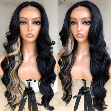 Imagem de Peruca BlackSwern Skunk Strip Body Wave Lace Front Blonde