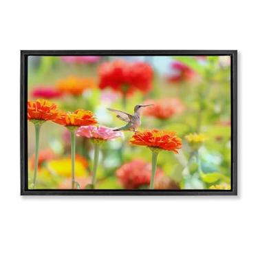 Imagem de Stupell Industries Arte de parede em tela flutuante com moldura preta beija-flor Sugar Fairy por Carrie Ann Grippo-Pike, 53 x 78 cm