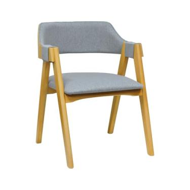 Imagem de Cadeira New York Encosto Anatômico Curvo Estofado - Natural - Assento Estof. Linho Cinza Mescla Impermeável