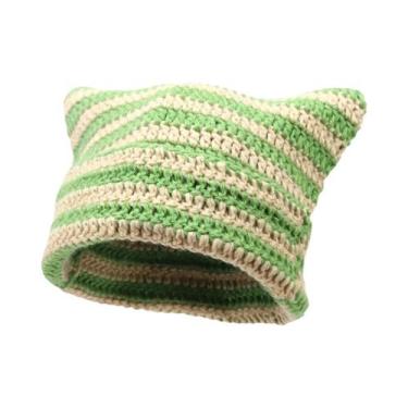 Imagem de Gorro Feminino De Inverno Listrado Com Orelhas De Gato, Estilo Coreano