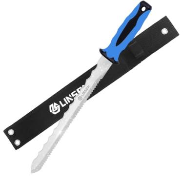 Imagem de paxlloonge Faca de isolamento, faca de jardim de aço inoxidável com lâmina de 28 cm, cortador de grama de dois lados com bainha de nylon para cortar lã mineral e placa de espuma de isolamento (azul)