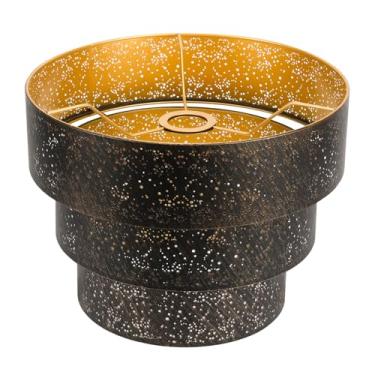 Imagem de Abajur de metal para lâmpadas de assoalho, substituição de lustre de iluminação pendente, abajur de metal de tambor de 3 camadas com design estrelado, abajur dourado bronze antigo 33 cm de largura x