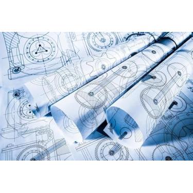 Imagem de Quadro Decorativo com Estampa Technical Drawings Blue Toning 40 x 40 Papel 2 unidades