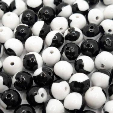 Imagem de Miçanga Bola Preto e Branco 11mm 10pçs Passante Biju 11g - Macall