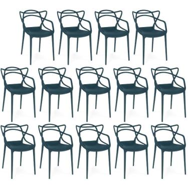 Imagem de Kit 14 Cadeiras De Jantar Allegra Design Empilhável - Azul Marinho