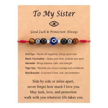 Imagem de Tarsus Pulseiras de olho turco, pulseira vermelha ajustável para mulheres e homens, presente de proteção da sorte - turmalina preta, hematita, contas de olho de tigre, average, Nylon, Sem Pedra