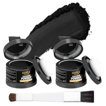 Imagem de Pó de cobertura de raiz em pó para mulheres, retoque de raiz, cor de cabelo para carecas, sobrancelhas, linha de barba, fibras de cabelo loiro claro para queda de cabelo, sombra, pacote com 2 (Preto)